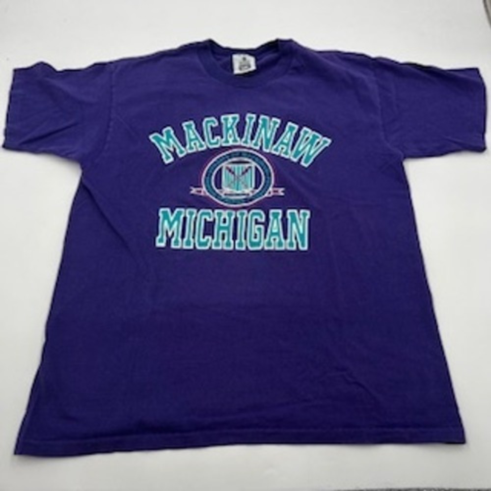 Vintage 1992 Mackinaw Michigan‎ T Shirt Lee Purple Heavyweight Cotton Large USA